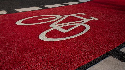 red bike lane in Berlin, Germany